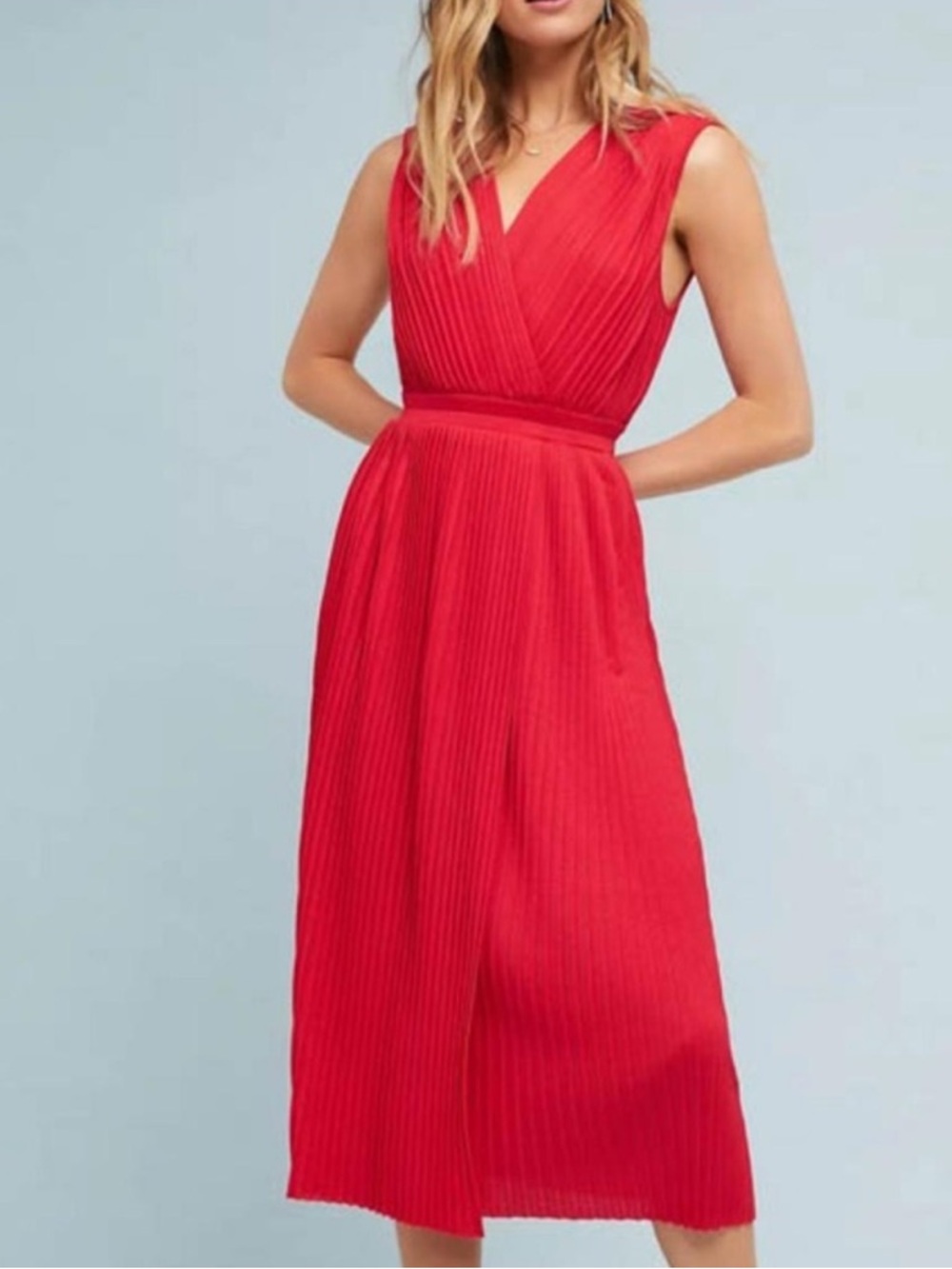 Anthropologie Tracy Reese Red Pleated Maxi Dress